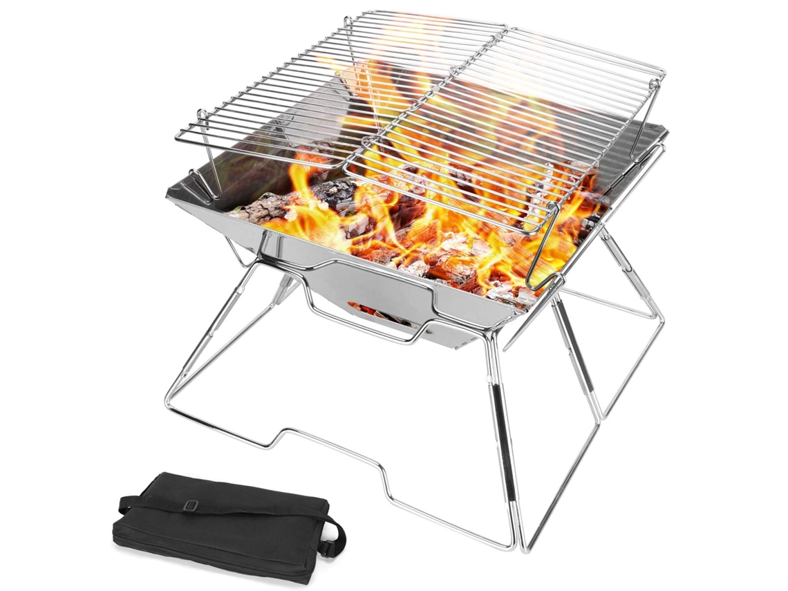 Fogo De Aço Inoxidável De Acampamento Dobrável, Forno De Madeira Ao Ar Livre, Com Saco Portátil Zeuxo