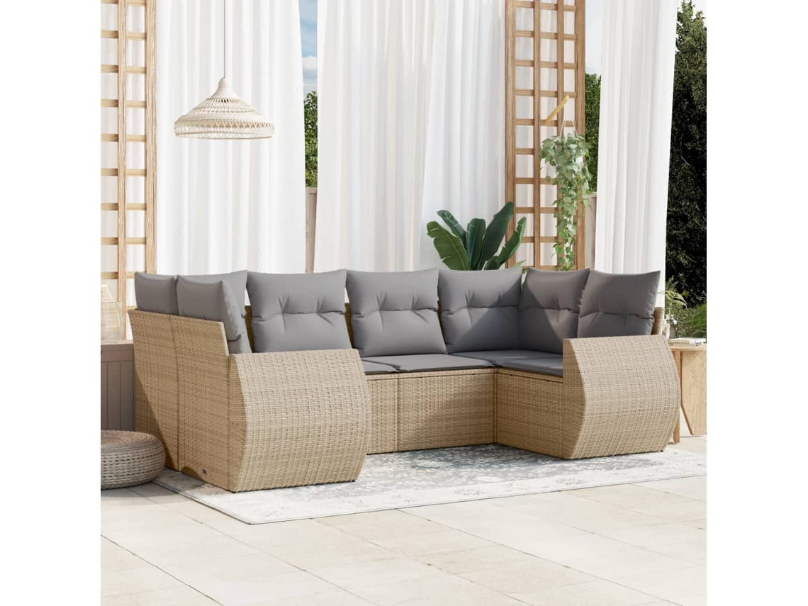 Vidaxl 6 Pcs Conjunto De Sofás P/ Jardim Com Almofadões Vime Pe Bege