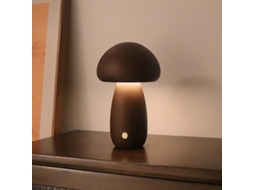 Luminária Cogumelo Recarregável Portátil, Abajur de Madeira para Quarto Ou Cabeceira, Cor Café BRILVIBERA