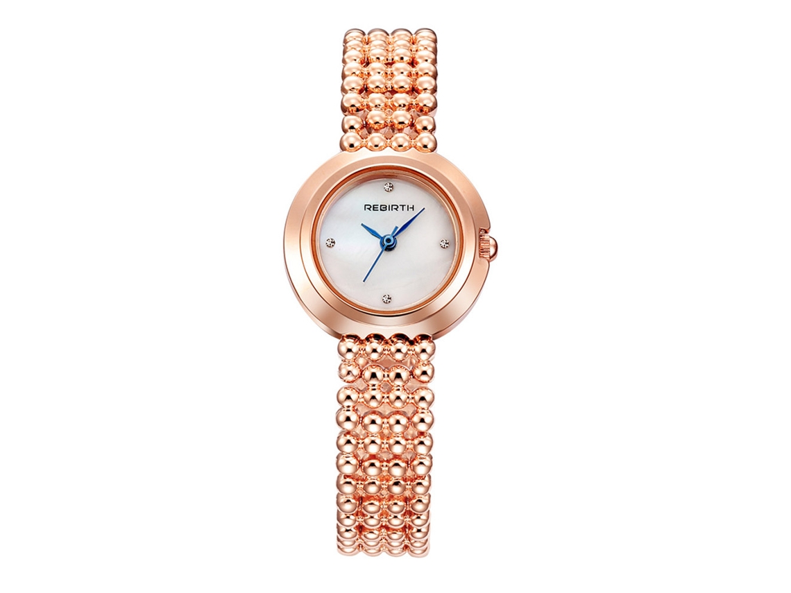 Relógio Pulseira Feminino de Aço Inoxidável com Strass Movimento de Quartzo Ouro Rosa