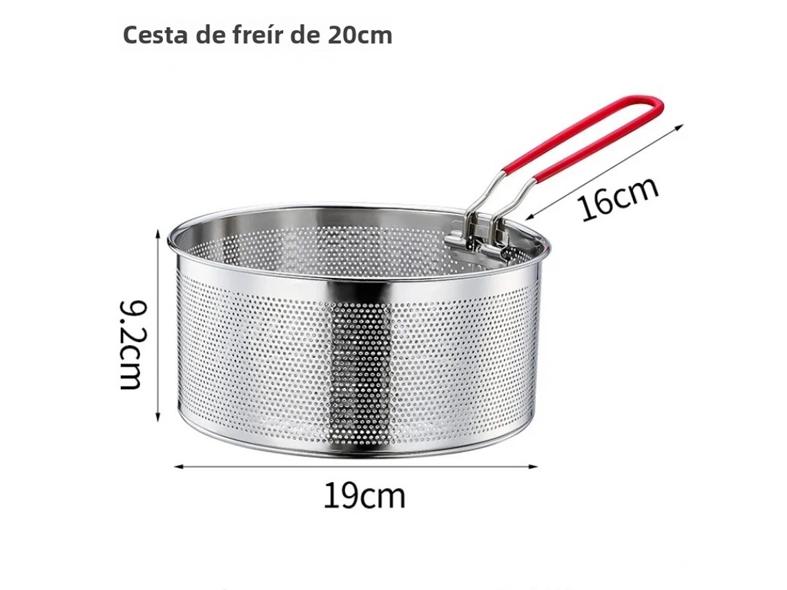 Cesto para Fritura de Cozinha em Aço Inoxidável 307 , Escorredor de Macarrão, Colher para Batata Frita, Design Anti transbordamento MDUG (20 Cm)