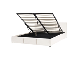 Cama Con Almacenaje Beliani Bousse De Tela Blanco 171x219x79