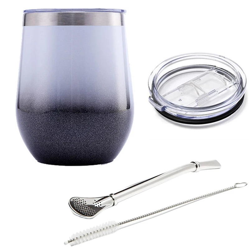 Caneca para Chá Mate, Caneca Térmica de Aço Inoxidável com Tampa Deslizante e Canudo, 355 Ml . MDUG (12 Oz)
