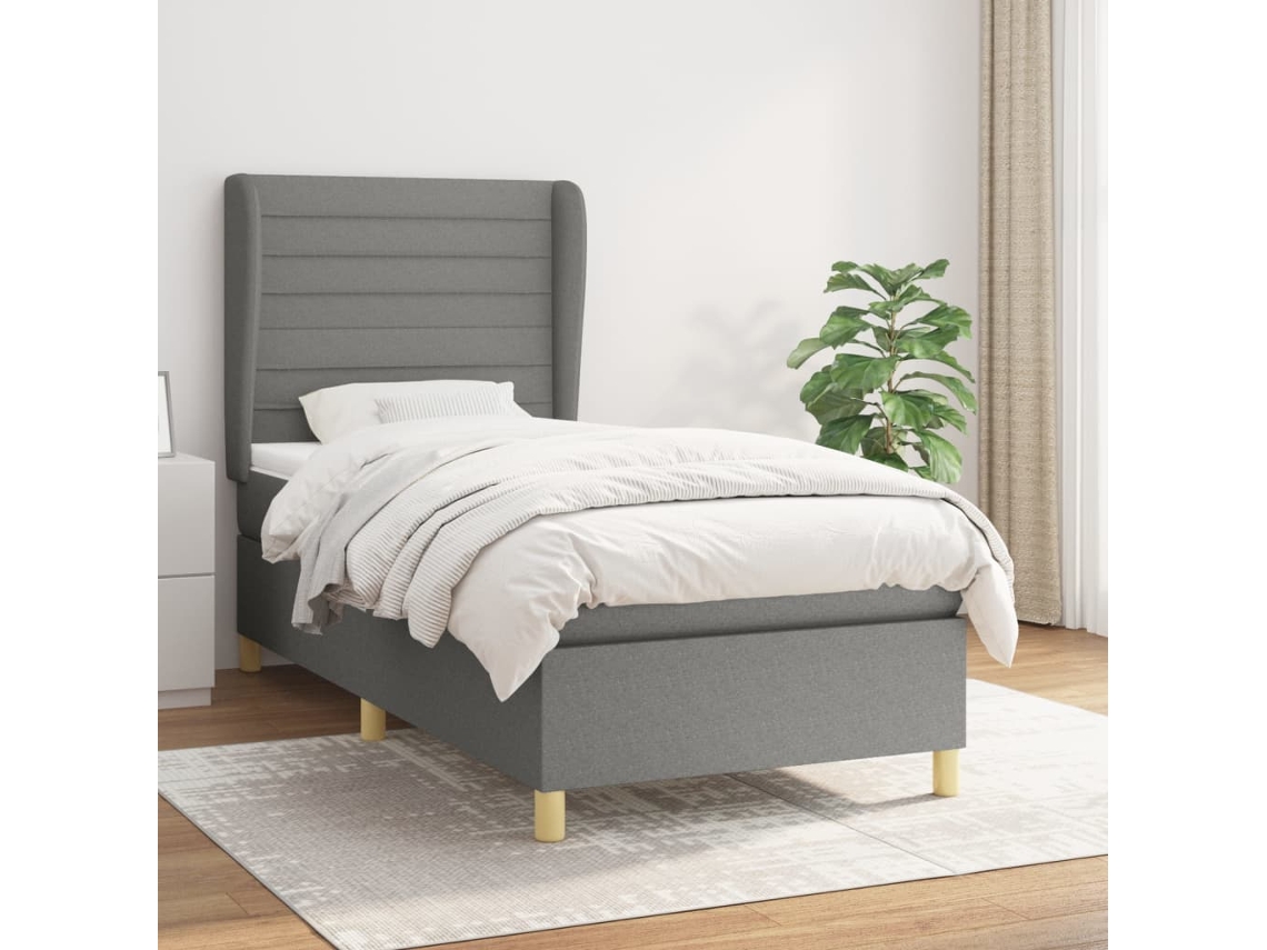Vidaxl Cama Com Molas/colchão 90x200 Cm Tecido Cinzento-escuro
