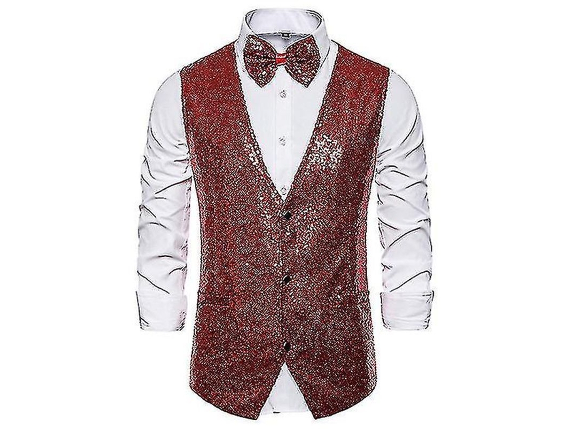 2026 chaleco de Lentejuelas para Hombre Con Corbata de Moño Traje V neck para Fiestas Y Eventos Especiales