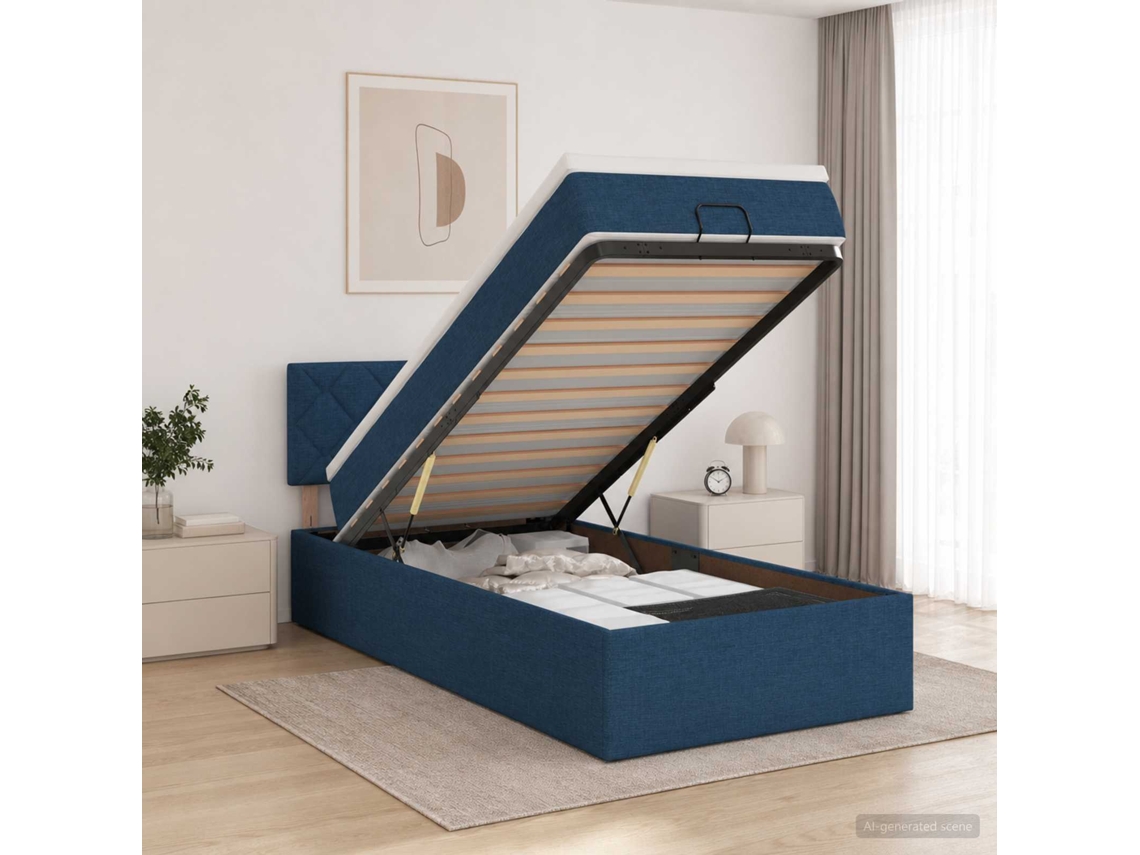 Vidaxl Cama Ottoman Com Colchão E Led Azul 90 X 190 Cm Tecido