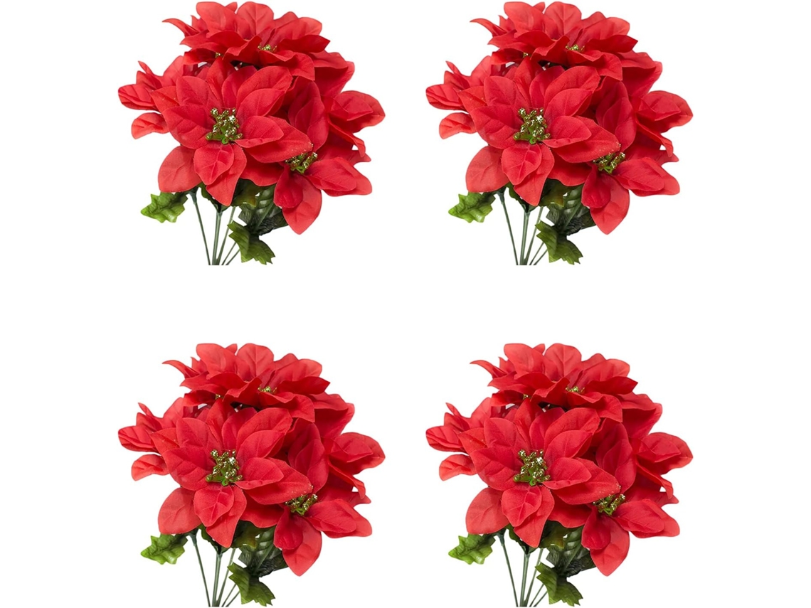 Conjunto de 4 Buquês de Poinsétias Artificiais, Poinsétias Artificiais, Decoração de Natal AQUAFORGE