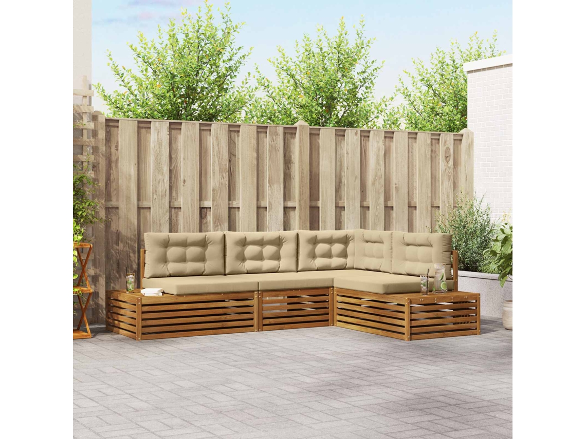 Vidaxl 5 Unid. Conjunto De Sofás Para Exterior Natural E Bege
