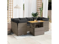 Vidaxl 7 Pcs Conjunto Sofás P/ Jardim C/ Almofadões Vime Pe Cinzento