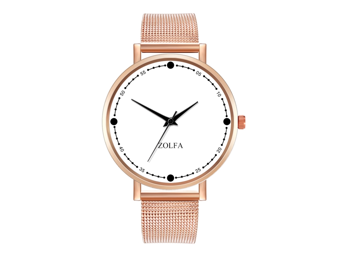 Relógio de Pulso Feminino de Moda com Pulseira de Malha Cor Rosa Ouro Quartzo