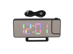 Relógio de mesa multifuncional Baok-reloj com projeção digital LED RGB em tela grande e alarme eletrônico, cor preta.