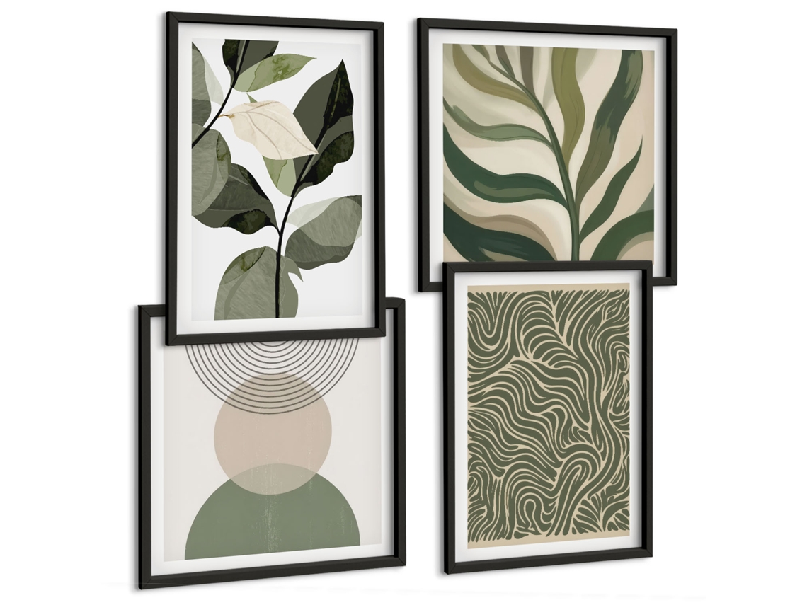 Conjunto De Pinturas Formas E Cores Abstratas Moldura Preta Pinturas De Quarto Espelharte (conjunto De 4 Imagens)