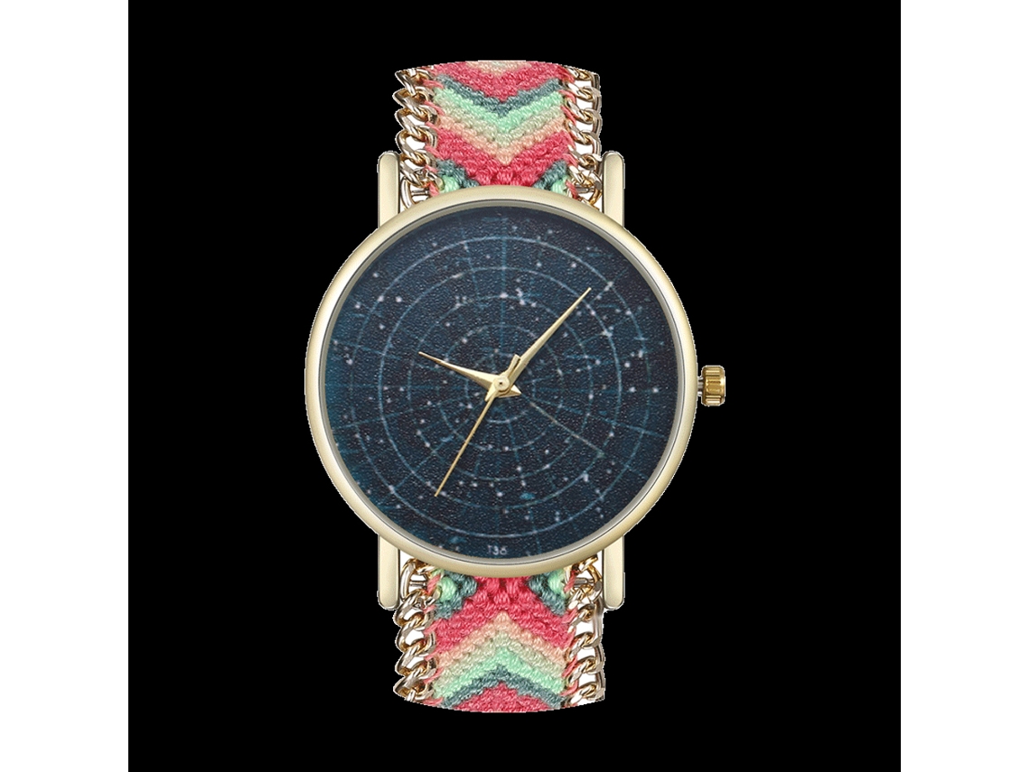 Relógio de Pulso de Quartzo Redondo com Pulseira de Lã Tecida Fashion Presente