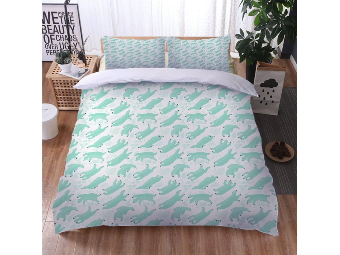 Capa de Edredom com Estampa Natalina 3d Ra em Microfibra Fronha 240x260cm, 65x65cm