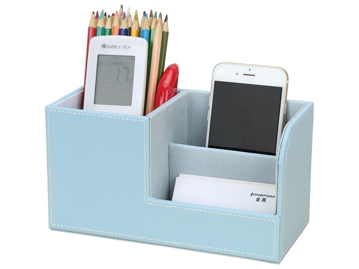 Organizador De Escritório Multifuncional Com 3 Compartimentos E Porta Canetas Azul