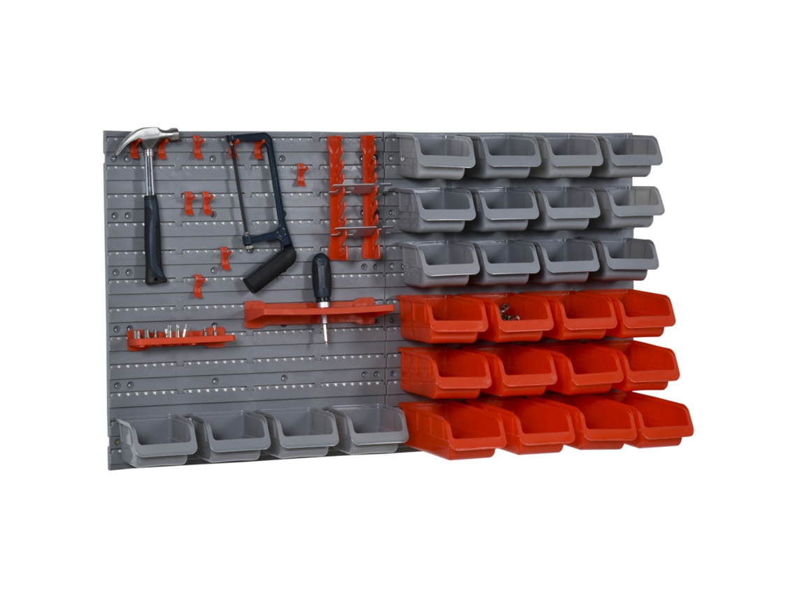 Caixa ajustável e removível para porta ferramentas, 44 peças, parede, plástico, 54x22x95cm Vermelho/ Cinza S/MARCA