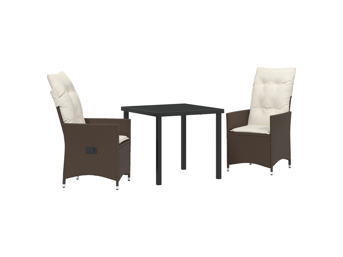 Conjunto 3 De Jantar De Jardim Com Almofadas Vidaxl Marrom Rattan Poli