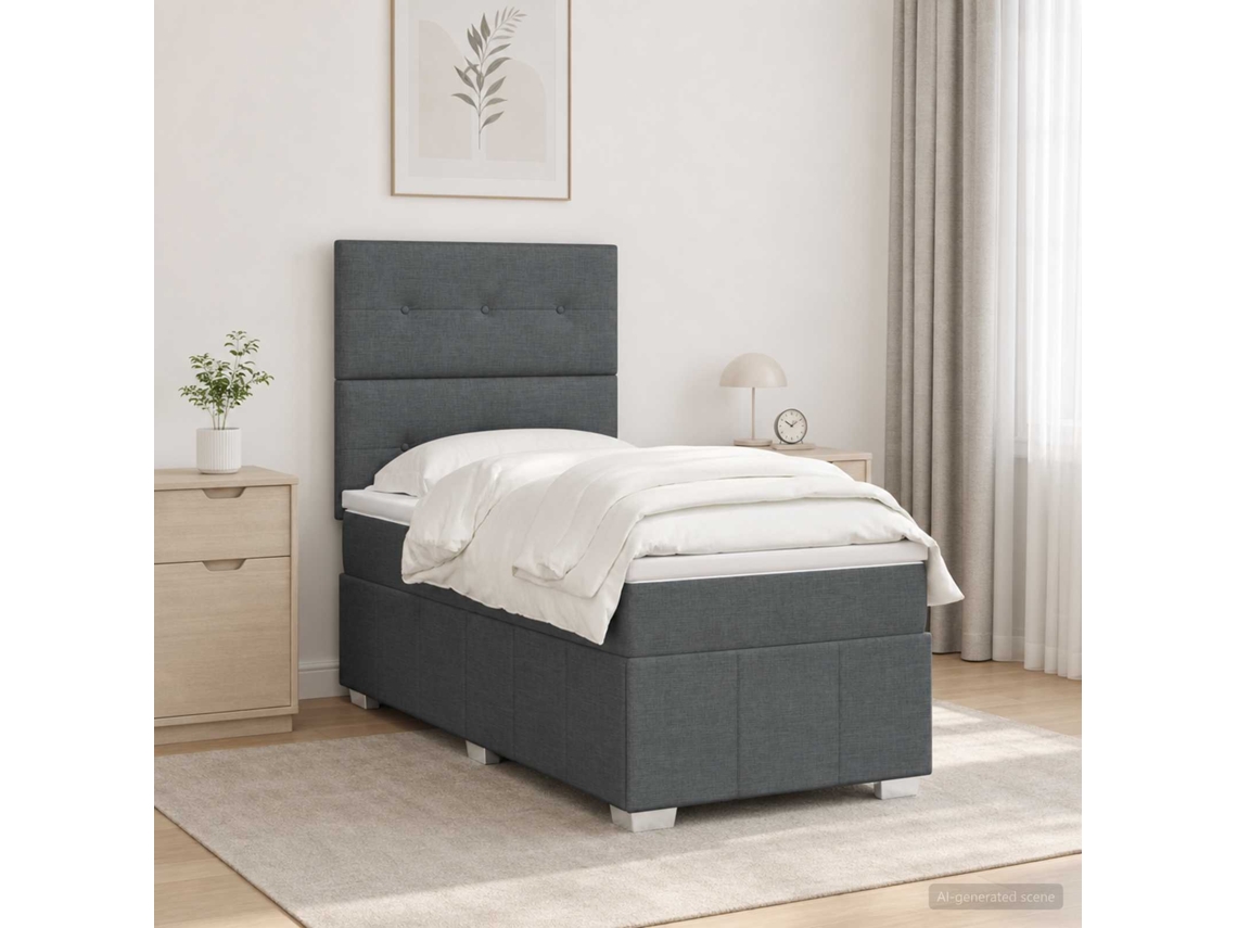 Vidaxl Cama Box Com Led E Colchão Cinzento-escuro 80 X 200 Cm Tecido