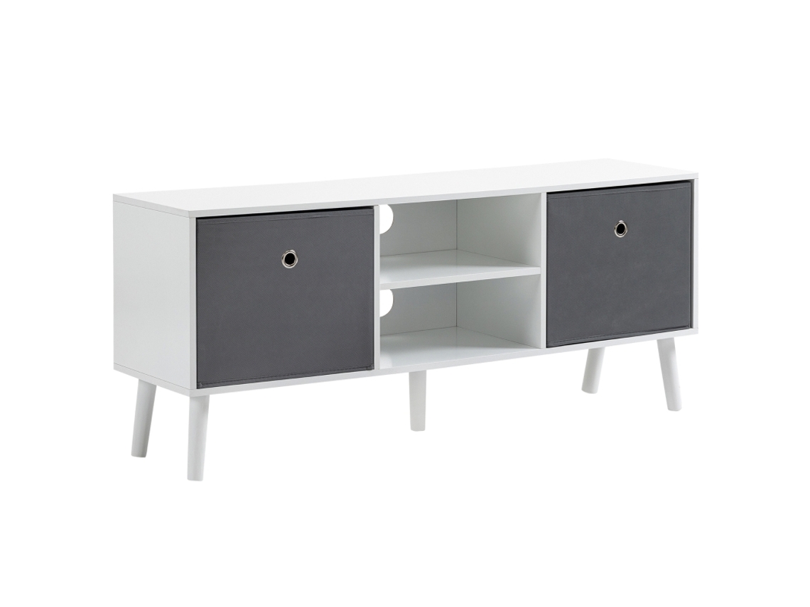 Suporte De Tv Até 50 Polegadas Com 2 Gavetas De Tecido E Prateleiras Em Branco E Cinza, 110x29x46,5 Cm