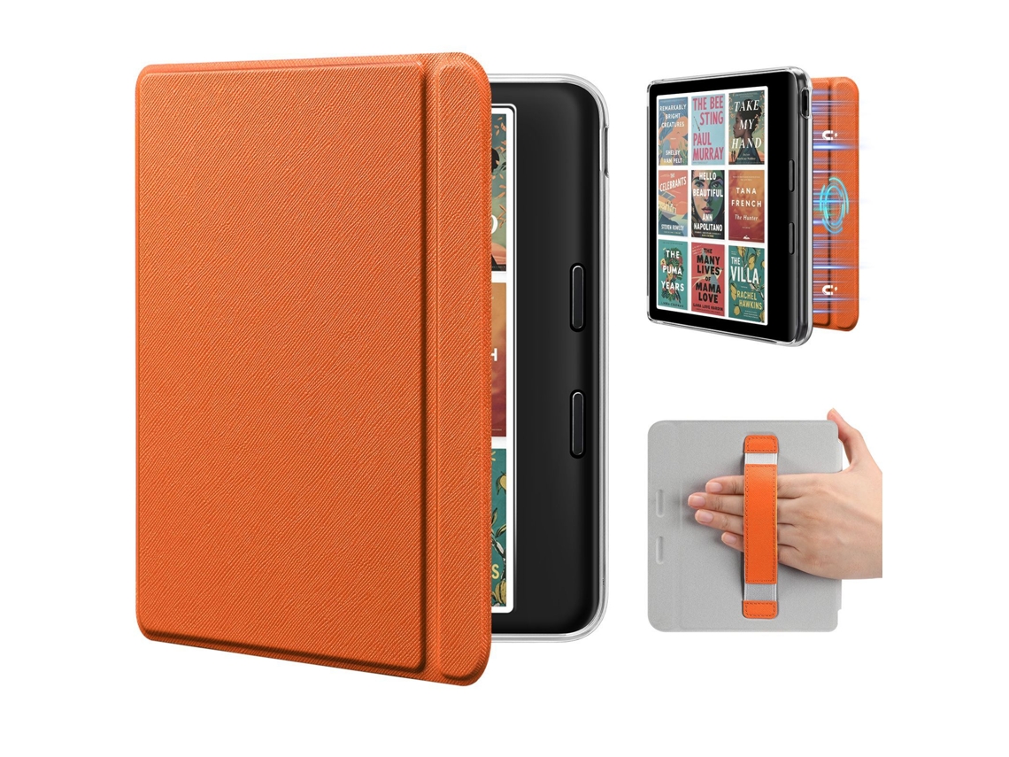 Capa Panoona Para Kobo Libra Colour 7 Polegadas, Com Pega De Mão Integrada, Capa Traseira Rígida Fina E Leve Em Pele Pu Laranja