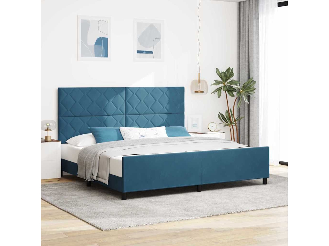 Vidaxl Cama Box Com Cabeceira Azul Escuro 200 X 200 Cm Veludo