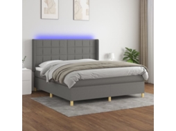 Vidaxl Cama Box Spring C/ Colchão E Led 180x200 Cm Tecido Cinza-escuro
