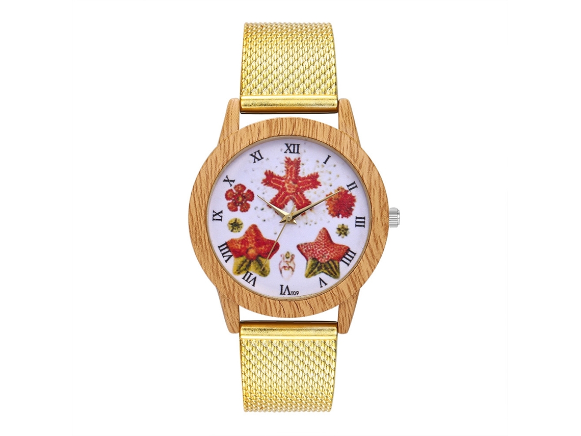 Reloj De Cuarzo Con Correa De Malla Zhoulianfa Estilo Flor Estrella Escala Romana Oro