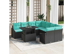 Vidaxl Conjunto De Sofá De Jardim 9 Unid. Preto E Azul Vime Pe