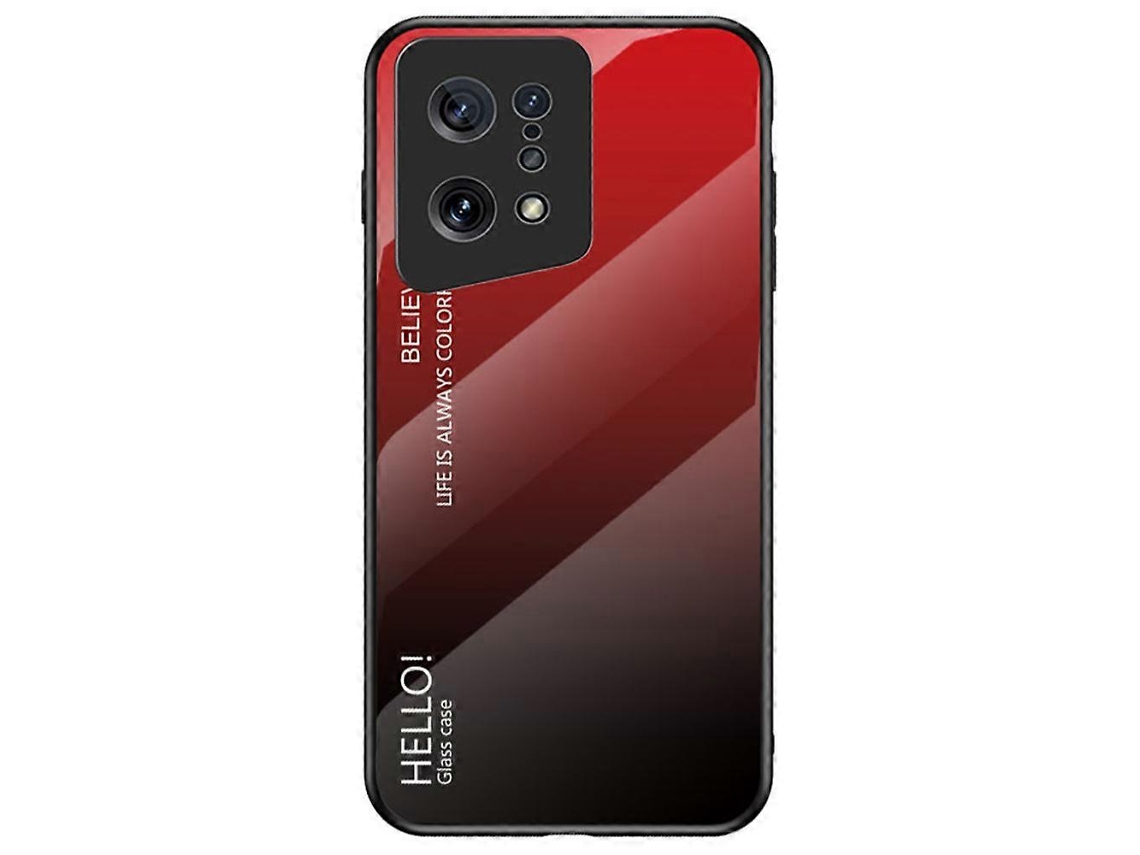 Compre Para Oppo Find X5 Vidro Temperado Parte Traseira De Pc Moldura De Tpu Anti-queda Elegante Capa De Cor Gradiente Vermelho Preto