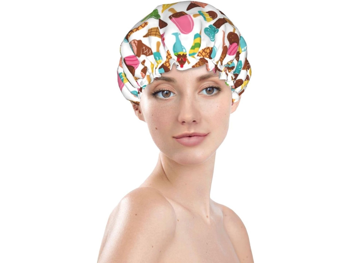 Touca De Banho Feminina, Reutilizável, Impermeável, Dupla Camada, Com Elástico, Ideal Para Cabelos Longos, Sorvetes E
