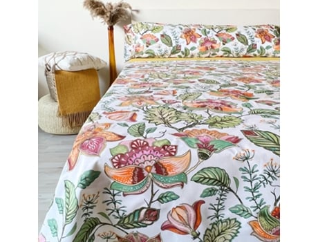 Jogo De Lençóis 100 Algodão Multicolor Paisley Flores 3 Peças - Cama 150 Cm