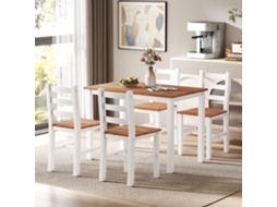 Conjunto De Sala De Jantar Com Mesa E 4 Cadeiras Em Madeira Pinho, Nas Cores Marrom E Branco