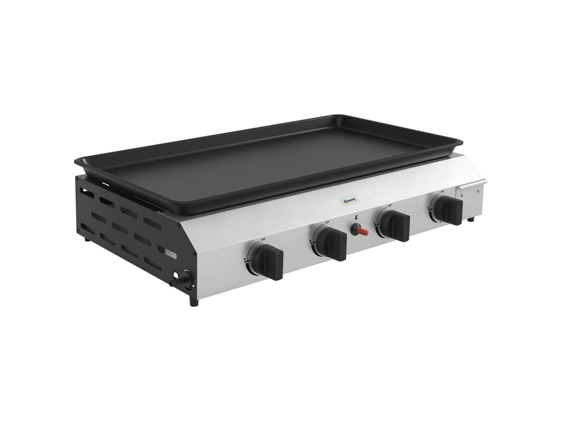Plancha Gás de Aço Inoxidável Esmaltado com 4 Queimadores, 73x34cm Transportável