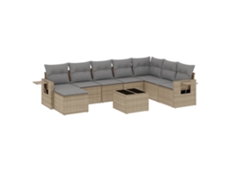 Conjunto de 9 sofás de jardim com almofadões Vime Pe Bege MAISON EXCLUSIVE (90x200 cm)