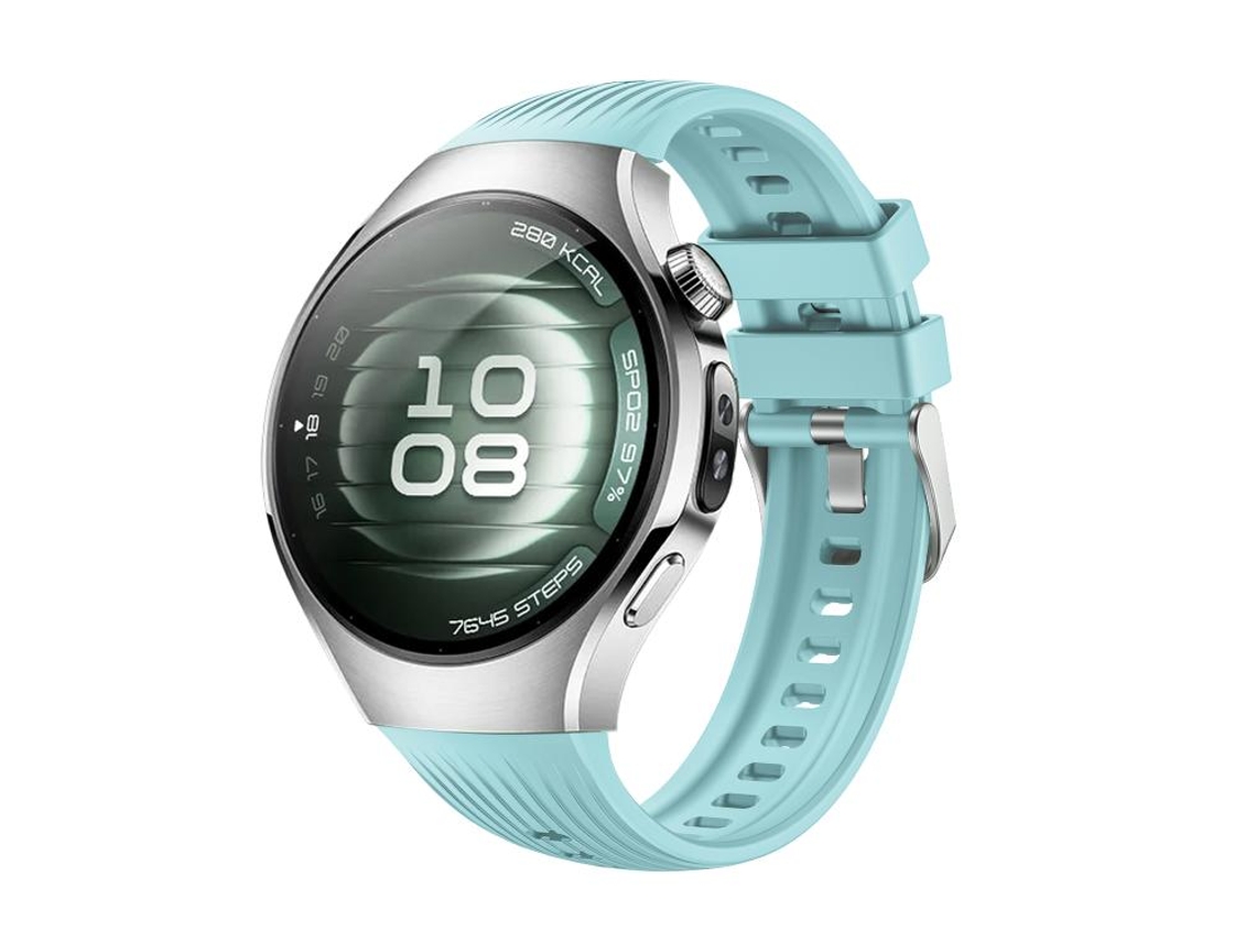 Bracelete Para Huawei Watch 5 (42mm) - Silicone Vertical - Fivela De Aço Prate Azul-petróleo