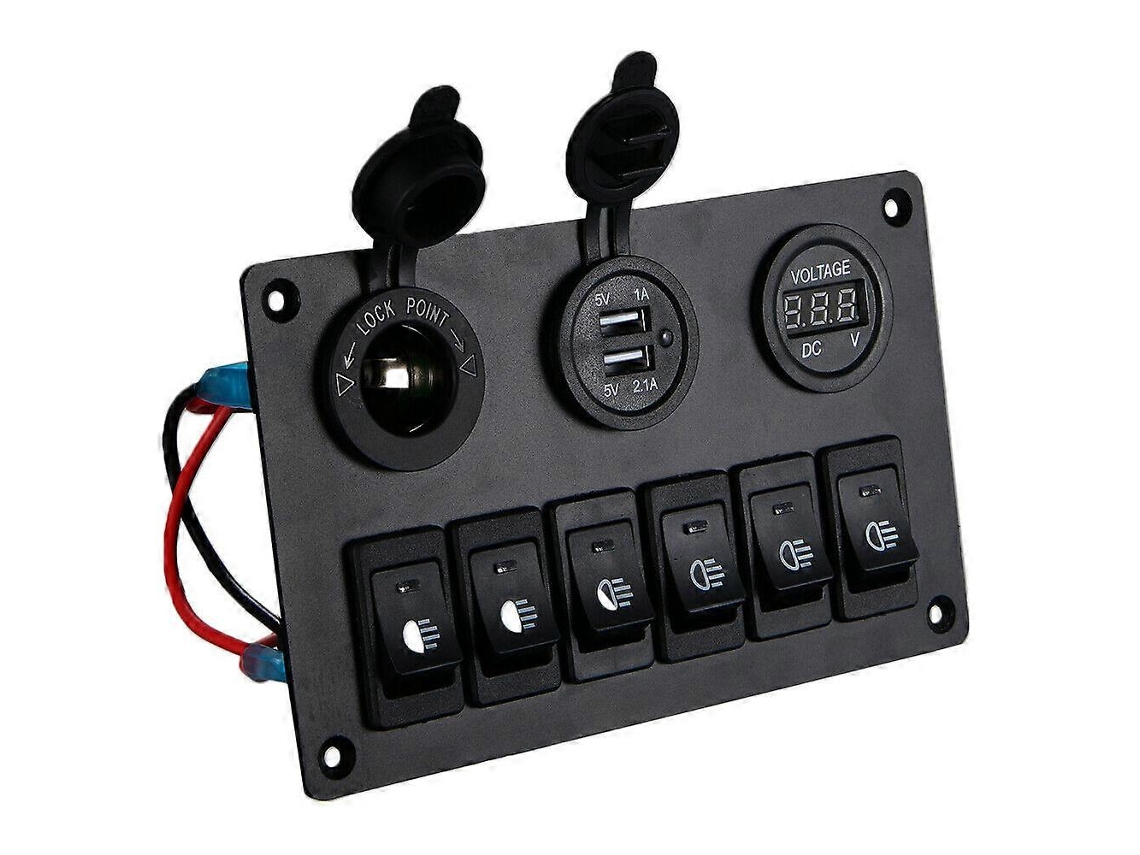 Painel Interruptores 6 Gang Voltmeter Led Usb Carregador 12v-24v Rv Caminhão