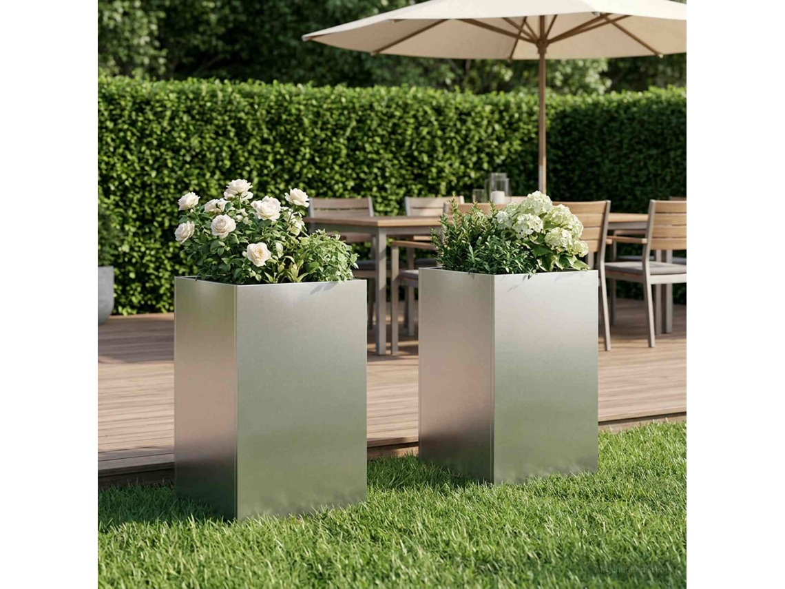 Vidaxl Vaso De Jardim 2 Unid. Prateado 30 X 30 X 50 Cm Aço Inoxidável