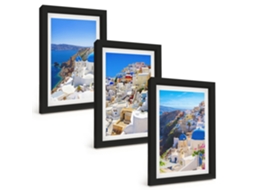 Conjunto De Pinturas Arquitetura Paisagística Oia Santorini Moldura Preta Quadros Para A Sala De Estar Espelharte (3 Peças 20x30 Cm)