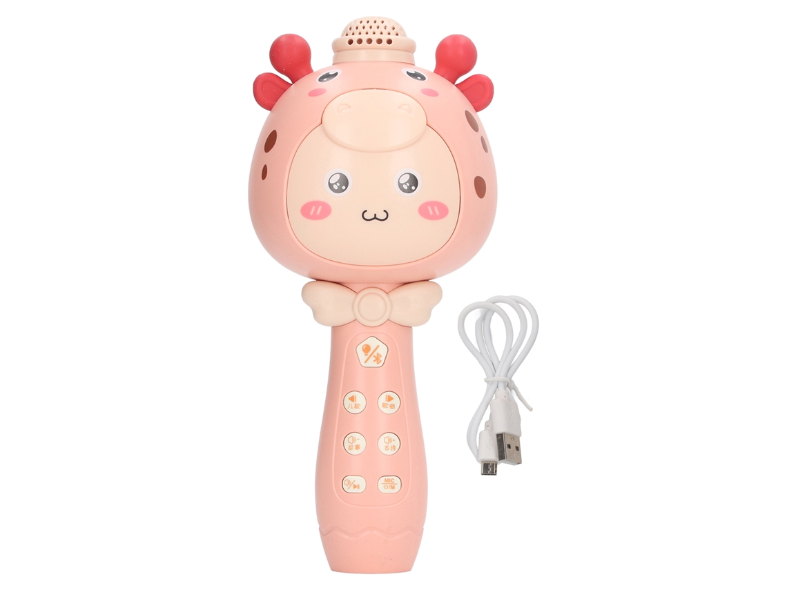 Mali microfone Infantil Sem Fio Cartoon com Bt Recarregável Portátil para Cantar Viagens de Carro Rosa