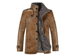 2026 chaqueta de Cuero Pu para Hombre Invierno Abrigo Largo Calientito Casual Empresarial Windproof L Caqui