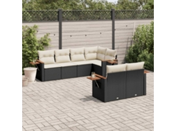 Vidaxl 7 Pcs Conjunto De Sofás P/ Jardim C/ Almofadões Vime Pe Preto