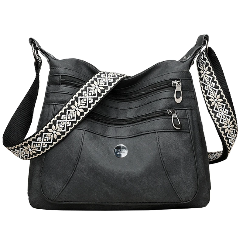 (bj727 Preto) Bolsa Transversal Casual Multicolorida Com Alça De Ombro Estampada, Multifuncional E Com Vários Compartimentos.