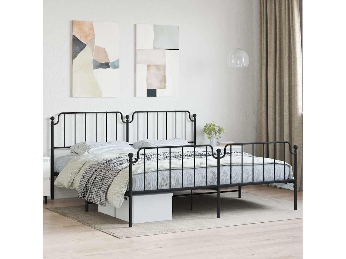 Vidaxl Estrutura de Cama com Cabeceira e Pés 193x203 Cm Metal Preto