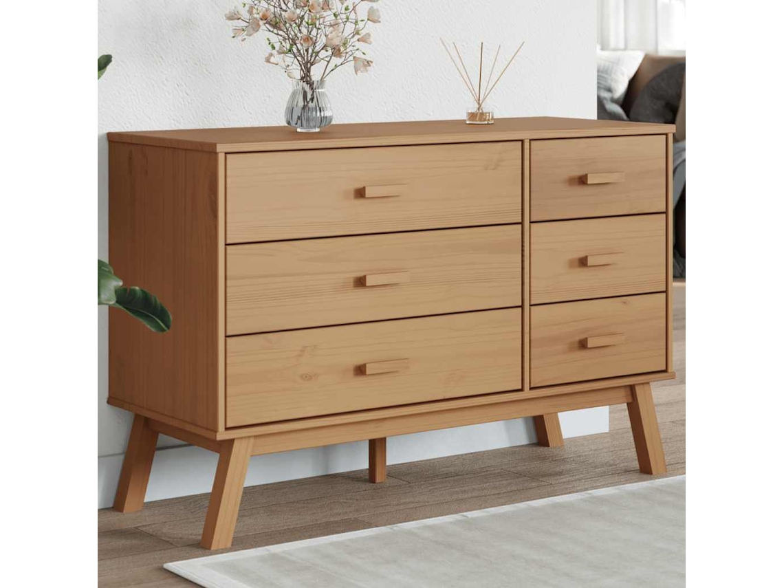 Vidaxl Cómoda Olden Madeira De Pinho Maciça Castanho