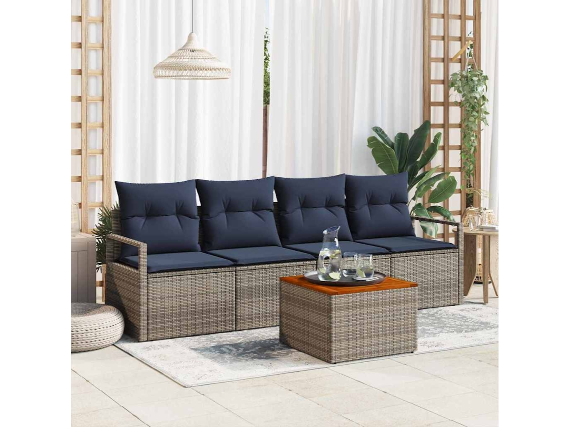 Vidaxl Conjunto De Sofá De Jardim 5 Unid. Cinzeto Vime Pe