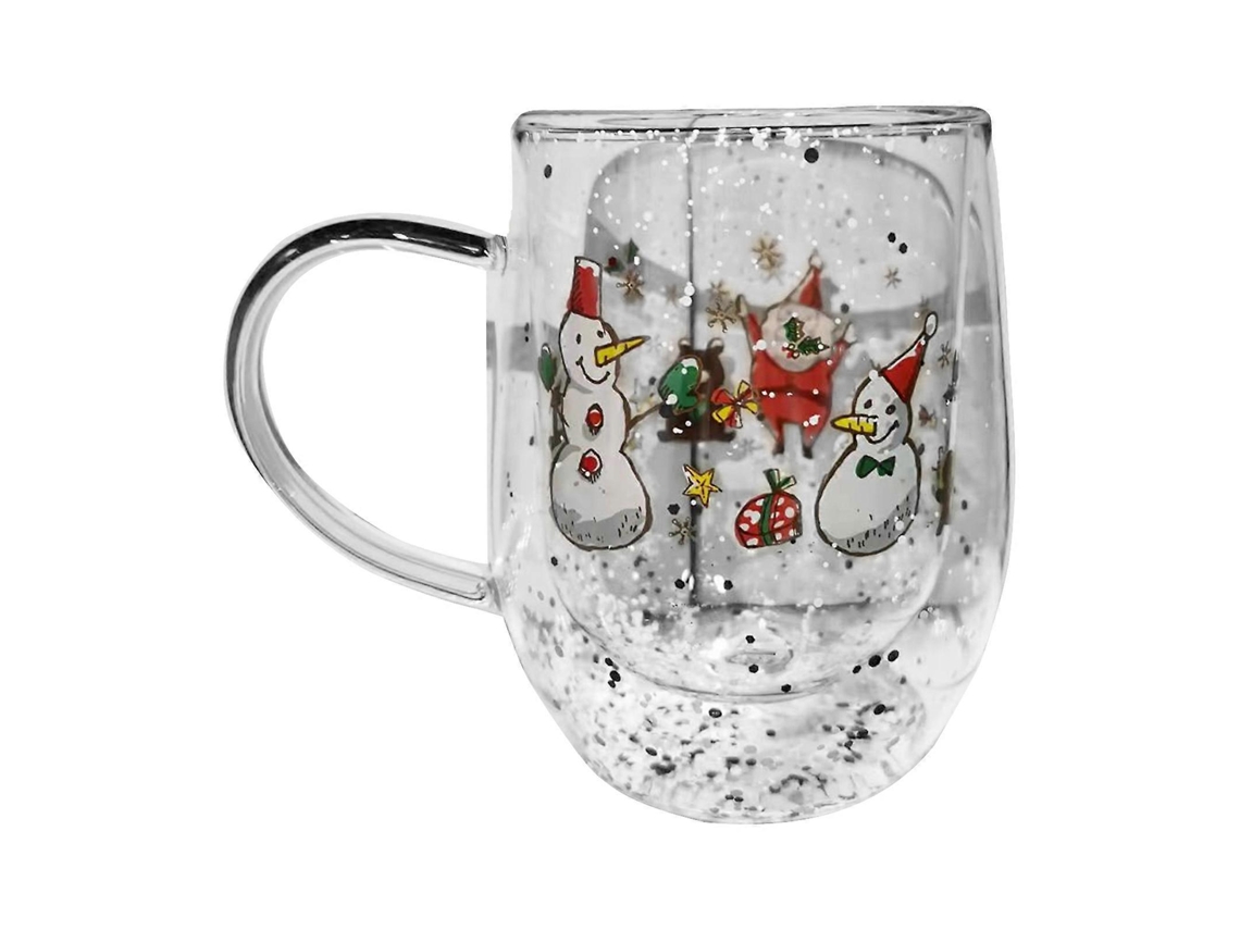 Caneca De Vidro Dupla Camada 300ml Copo Resistente Ao Calor Para Bebidas Quentes Padrão Natalino