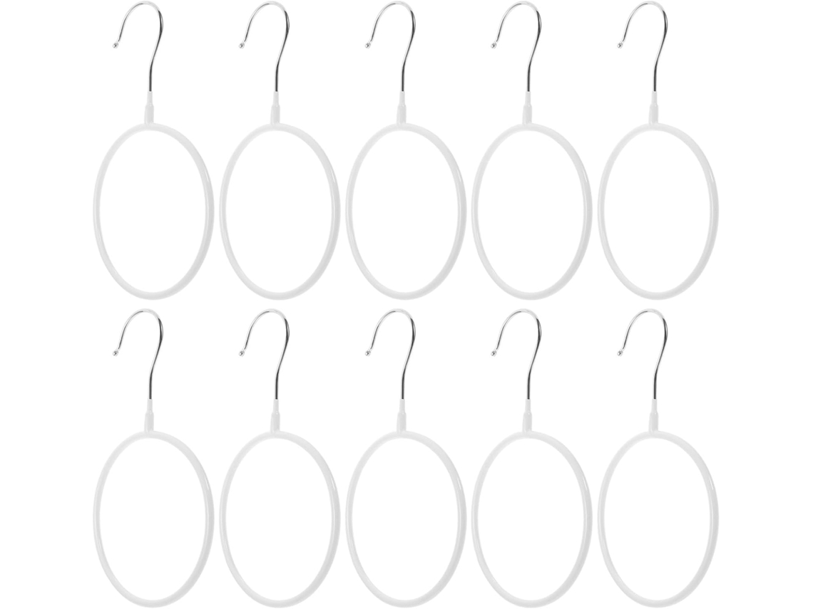 Conjunto 10 Peças Organizadores Lenços Gravatas Inoxidável Cabides Antiderrapantes Revestimento Pvc Branco GOKOCO
