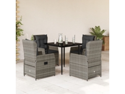 Vidaxl 5 Pcs Conjunto De Jantar P/ Jardim C/ Almofadões Vime Pe Cinza