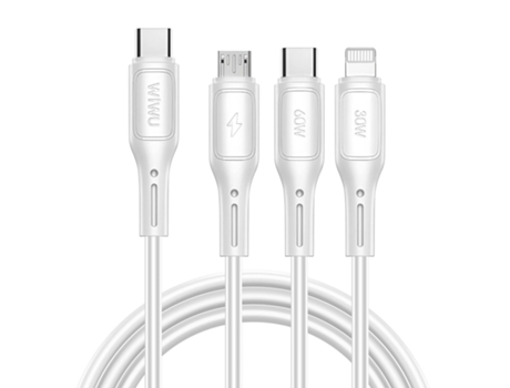 Cabo 3 Em 1 Usb C, Micro Usb, Lightning Carga Rápida 60w 1m Branco Wiwu