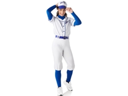 Fato de jogador de beisebol branco e azul para mulher